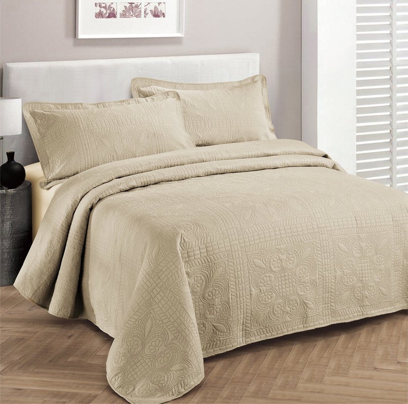 Fancy Collection Luxury Bedspread Coverlet Embossed Bed Cover Solid Beige New Over Size 100"x106" Full/Queen